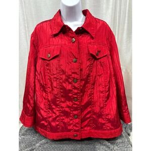 Ruby Rd Woman Red Crinkle Texture Button Front Jacket Plus Size 20W Lightweight